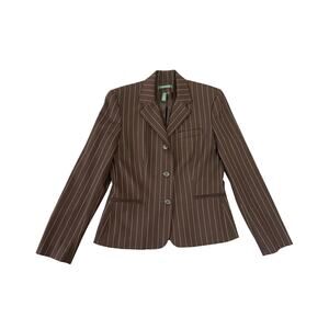Ralph Lauren Chocolate Brown Pinstriped Wool Blazer Jacket SZ 6 Preppy Corpcore
